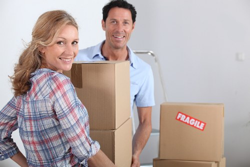 Boxes and furniture prepared for an apartment removal service